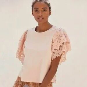 Anthropologie Forever That Girl Women’s Double Flutter Sleeve Lace Back Rose MED
